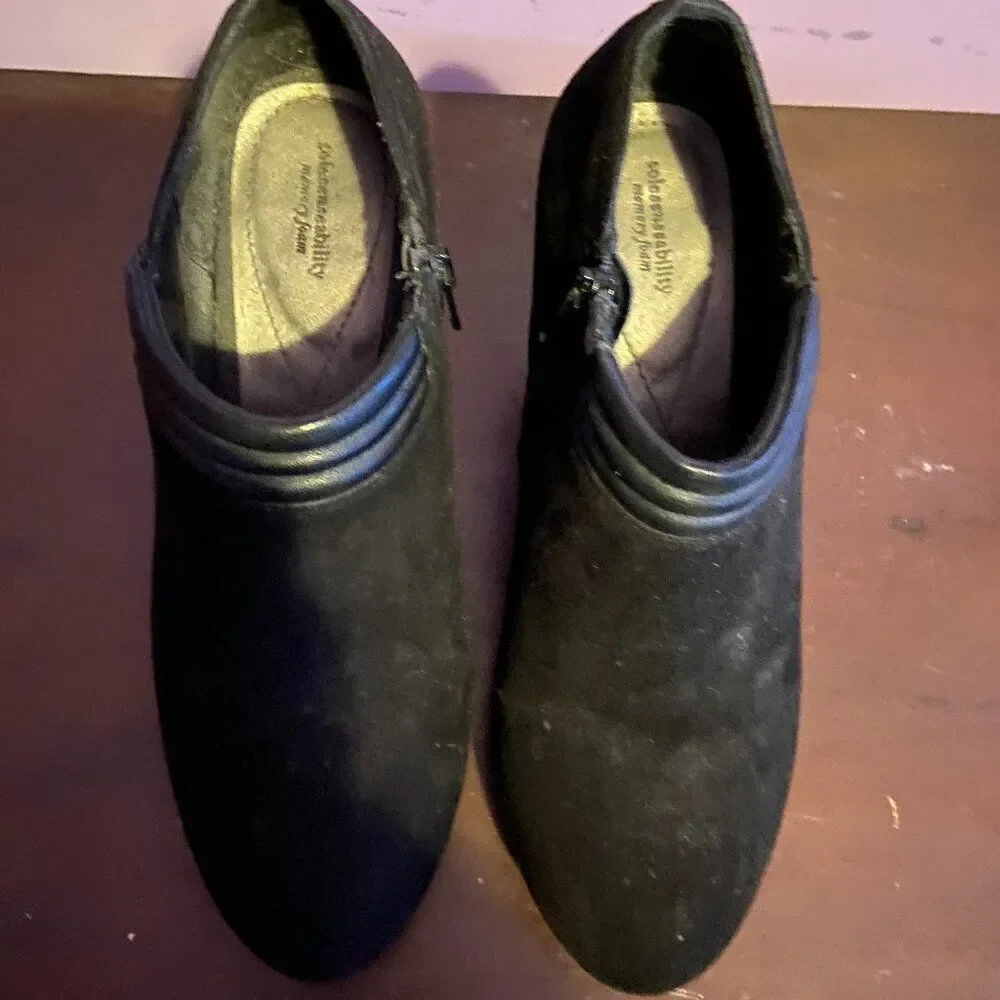 Solestainability Black High Heel Booties Women’s Size 7 Ankle Boots Eco-Friendly